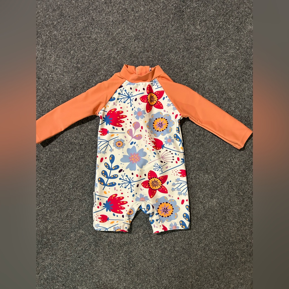 Up and fast brand  Floral Rash Guard Swimsuit - Orange Floral 3-6 months